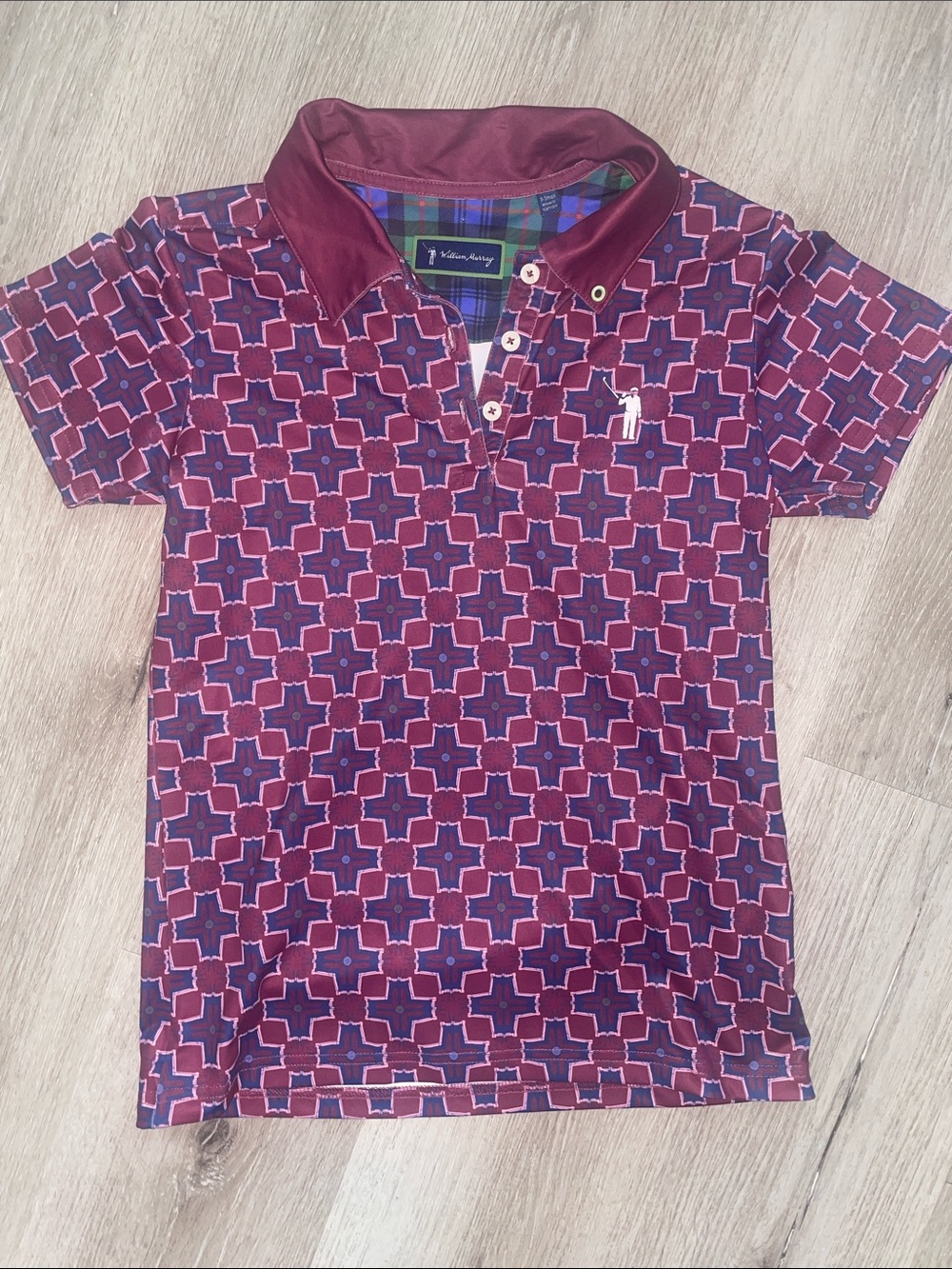 William Murray Golf Burgundy & Navy Geometric Polo | Women’s XS | NWOT